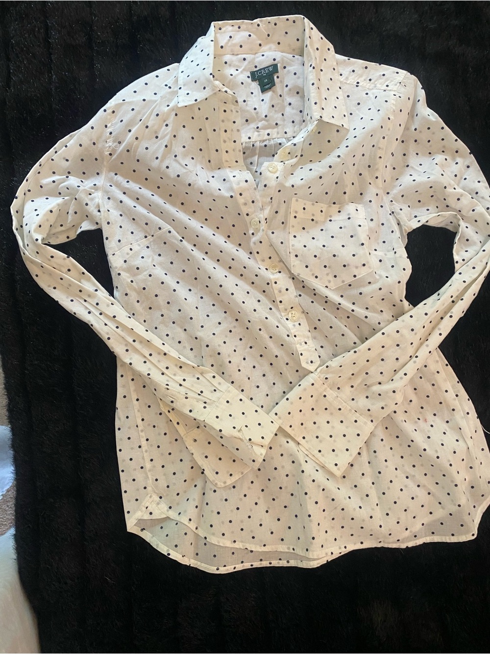 J. Crew White Shirt with black Polka Dots
